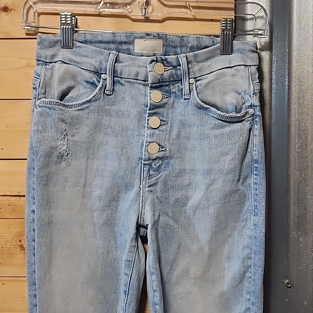 Mother Ankle Frayed Jeans Women's Size 24 Distressed Button Down